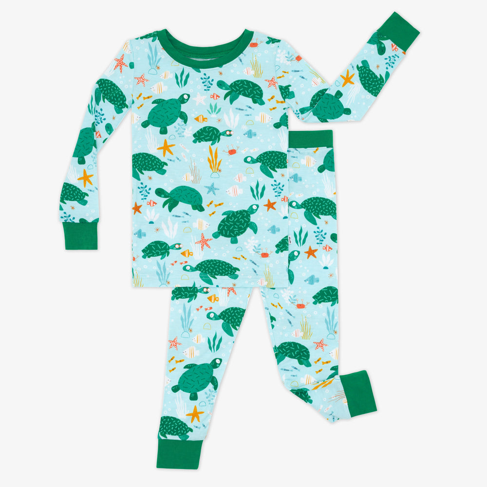 Flat lay image of Sea Turtle Friends two piece pj set