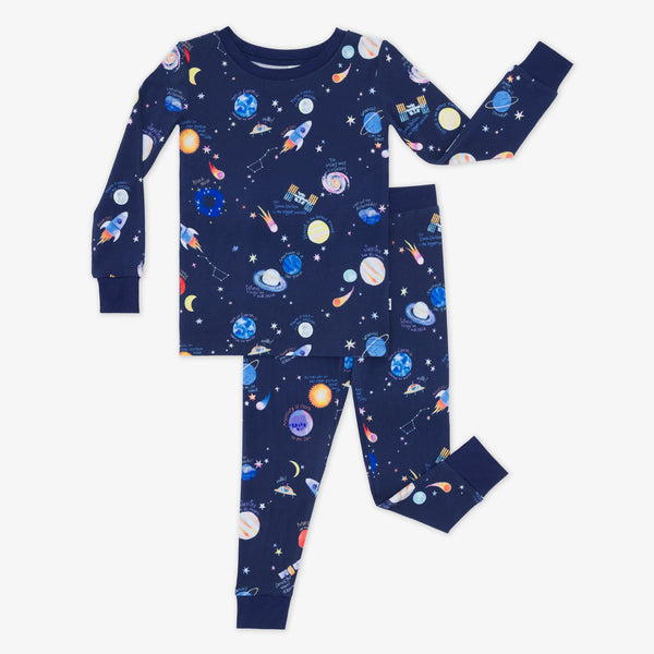 Flat lay image of a Through My Telescope two piece pj set