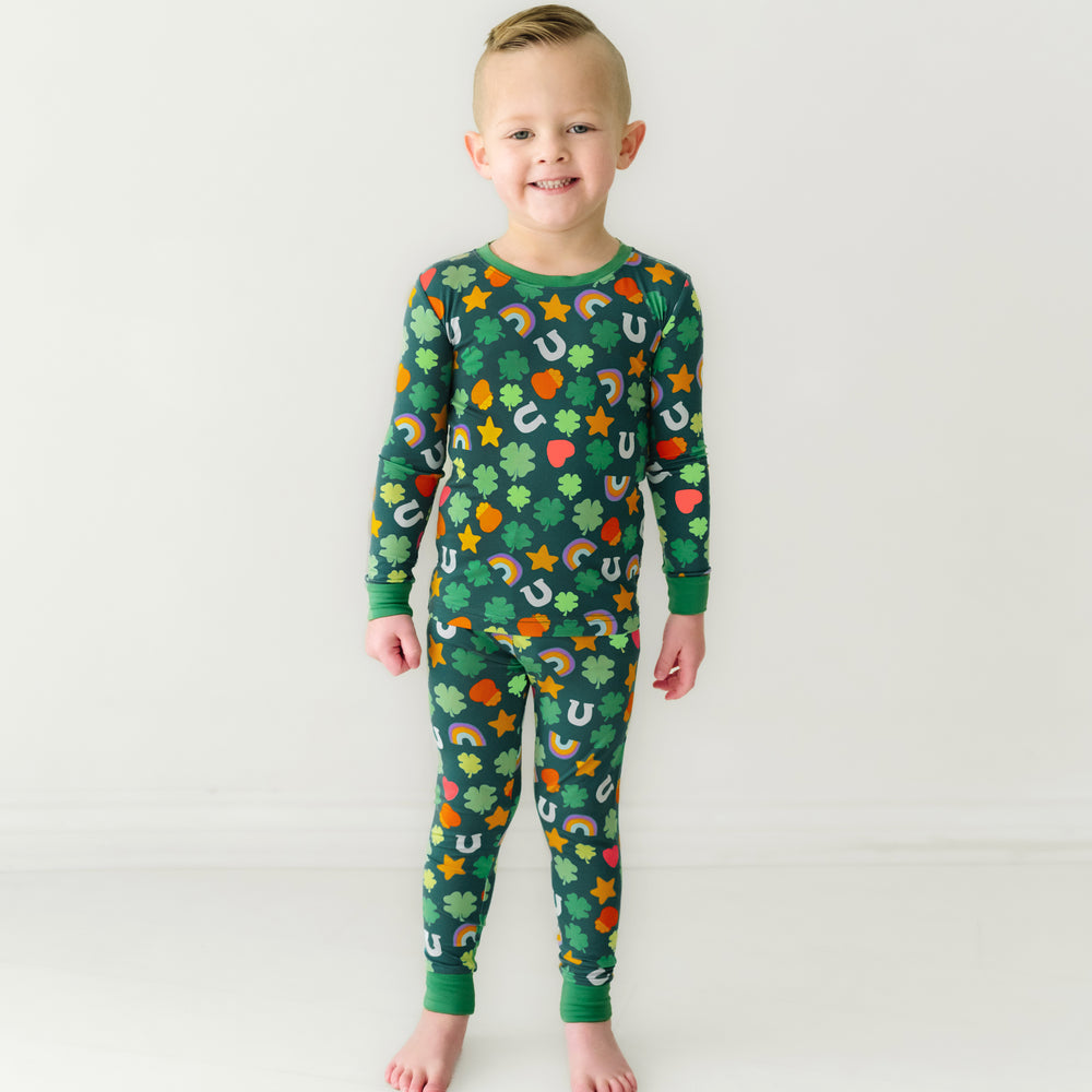 Click to see full screen - Child wearing a Lucky two piece pajama set