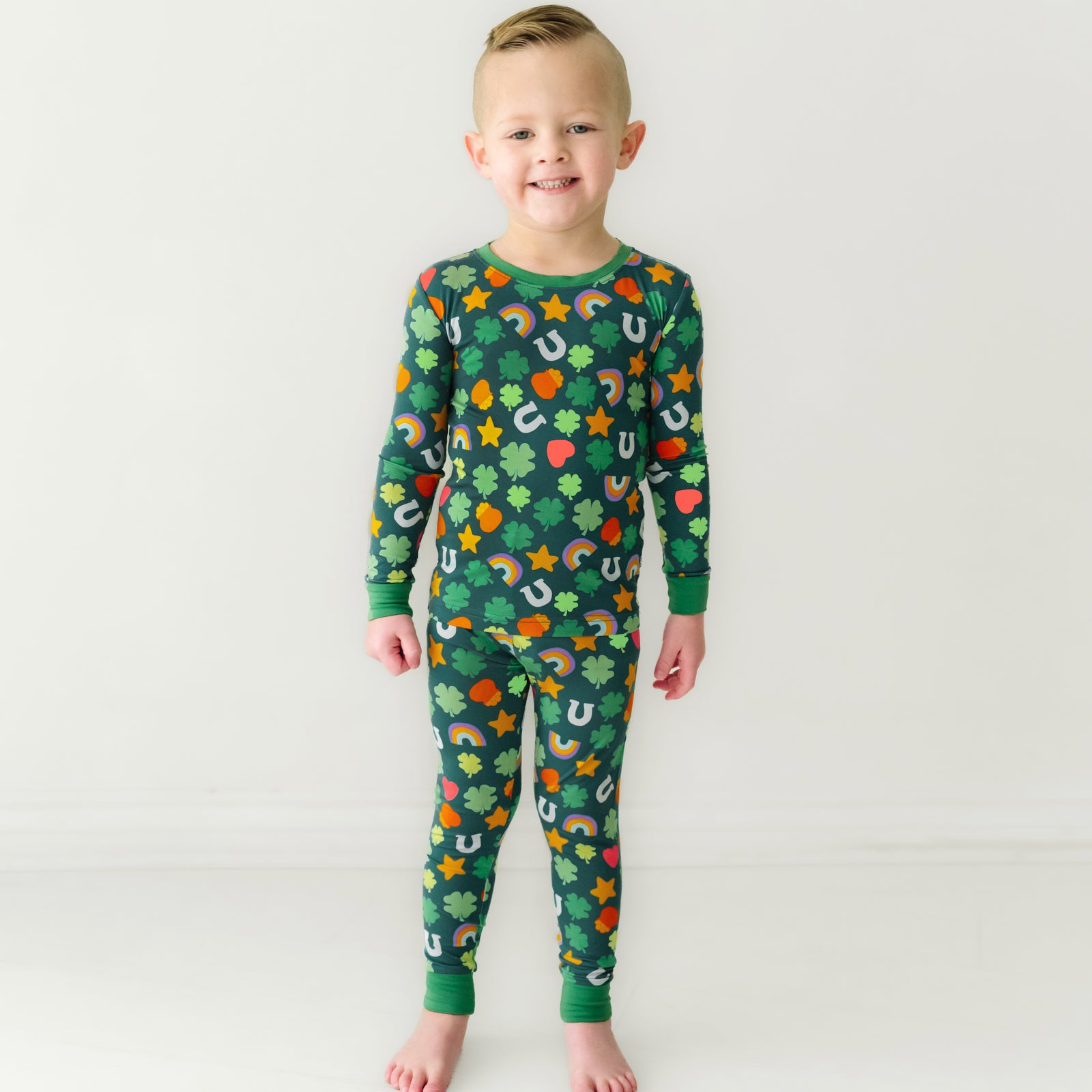 Child wearing a Lucky two piece pajama set