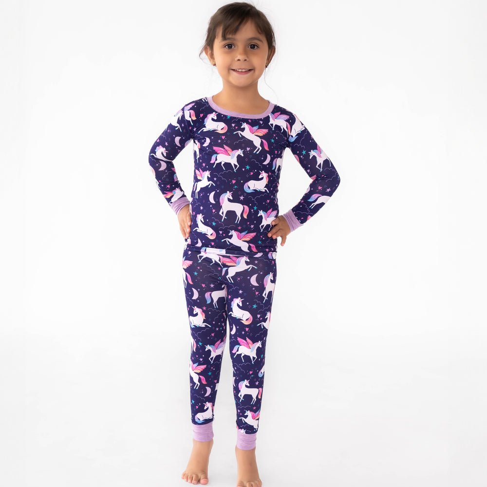 Girl wearing the Magical Skies Two-Piece Pajama Set