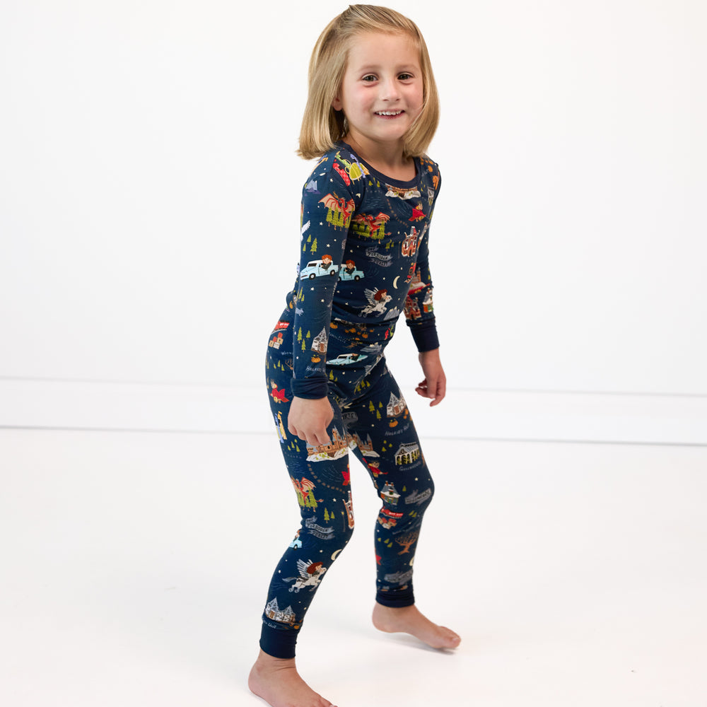 Alternate image of a child posing wearing An Evening at Hogwarts two piece pj set