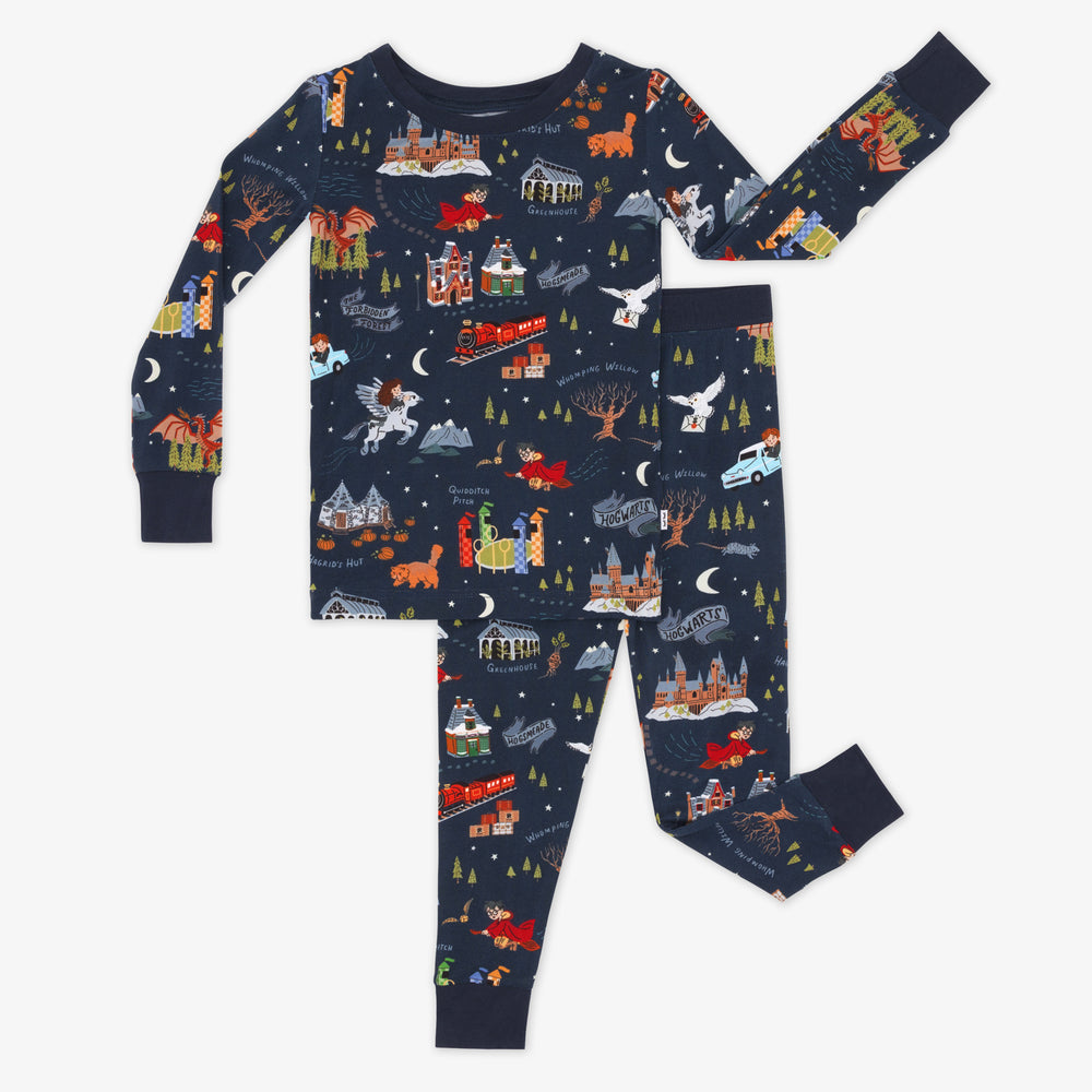 Flat lay image of An Evening at Hogwarts two piece pj set