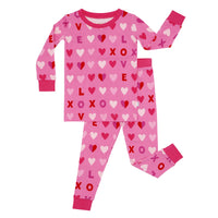 flat lay image of a Pink XOXO two piece pajama set 