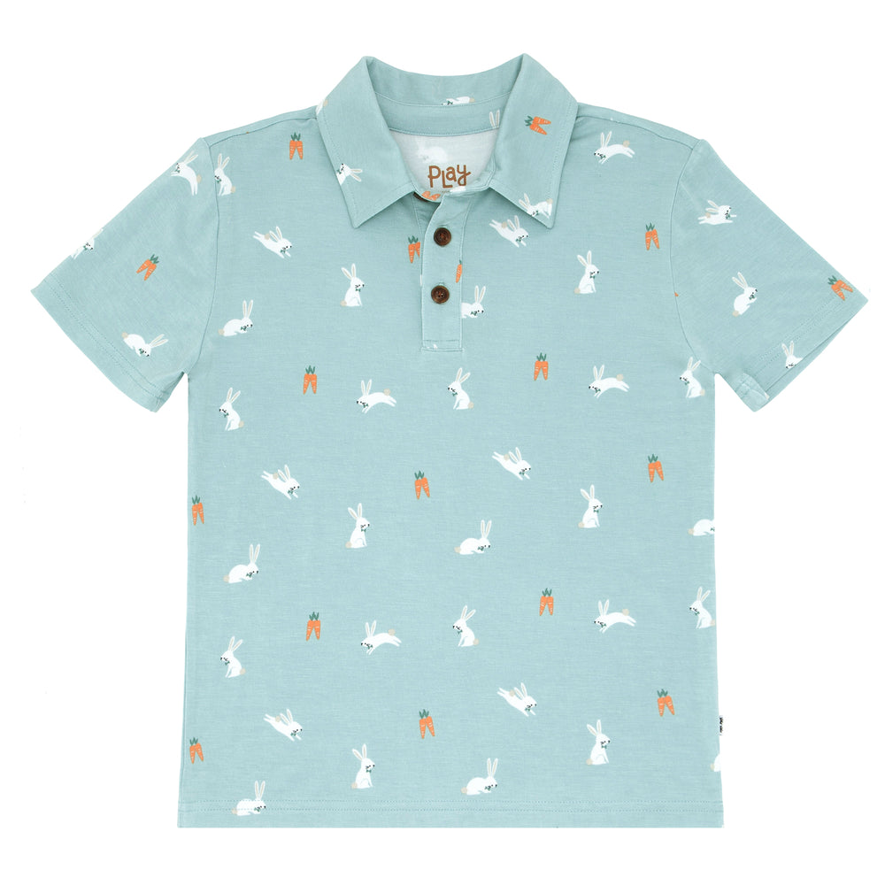 Click to see full screen - Flat lay image of a Bunny Hops polo shirt