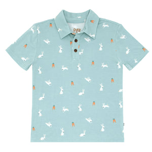 Flat lay image of a Bunny Hops polo shirt