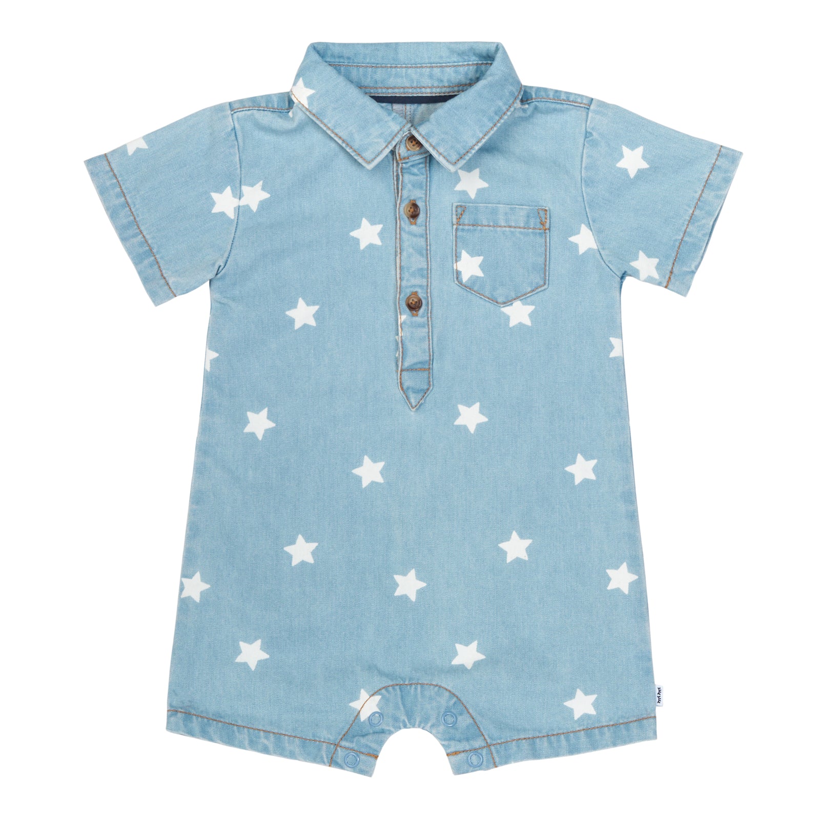 Flat lay image of a Denim Stars polo shorty romper