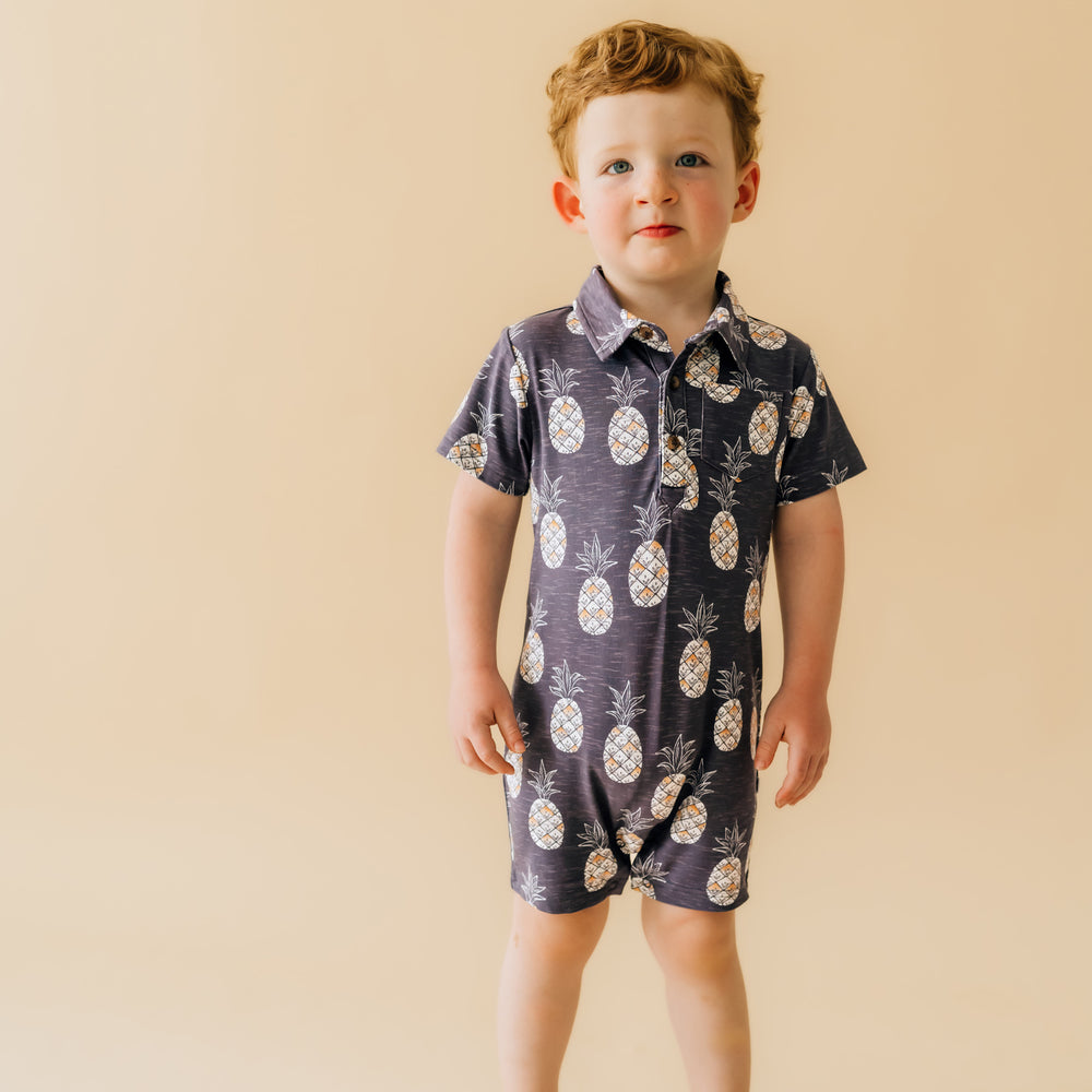 alternate image of a child posing wearing Sweet Paradise polo shorty romper