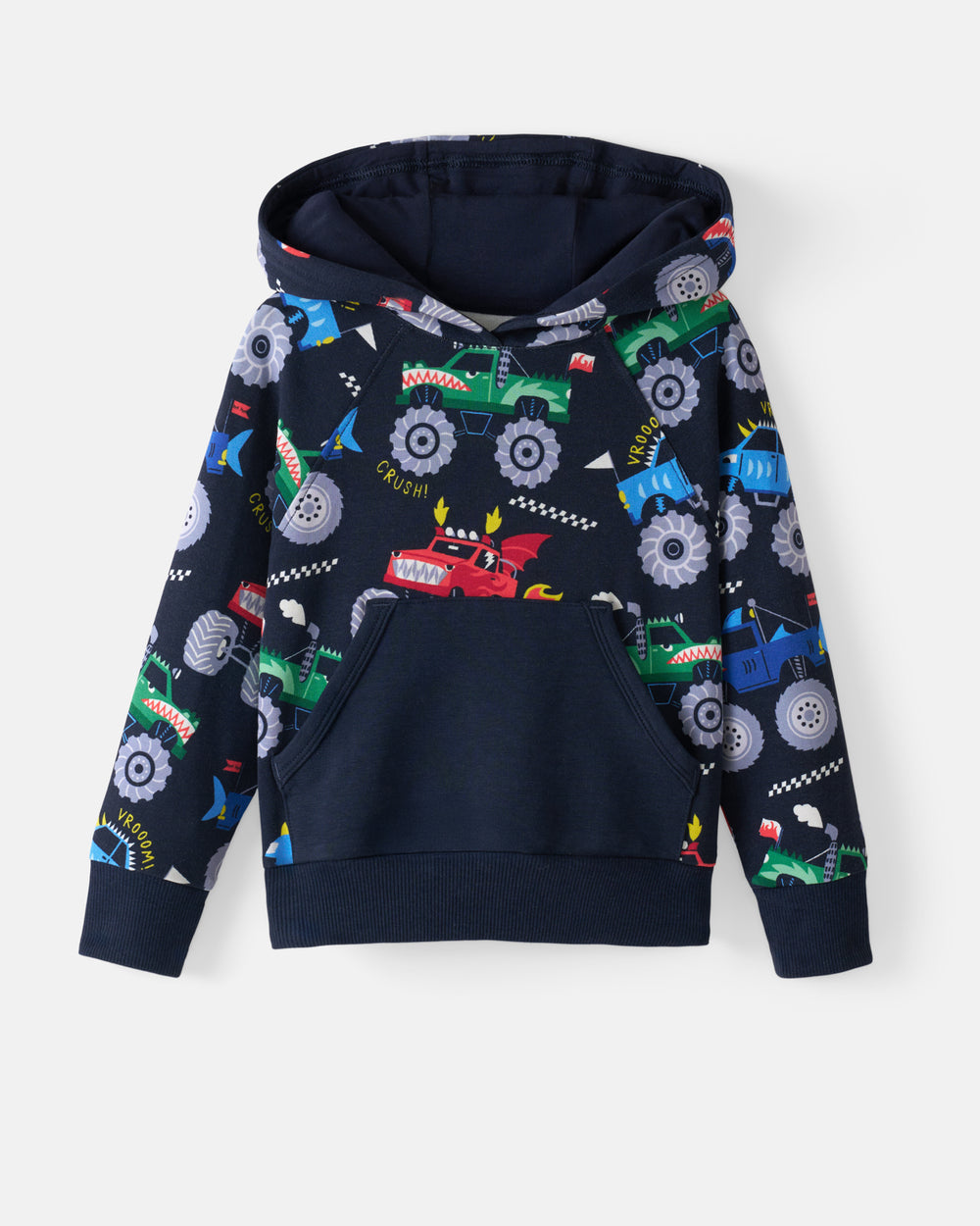 Flat lay of the Monster Truck Madness Pullover Hoodie