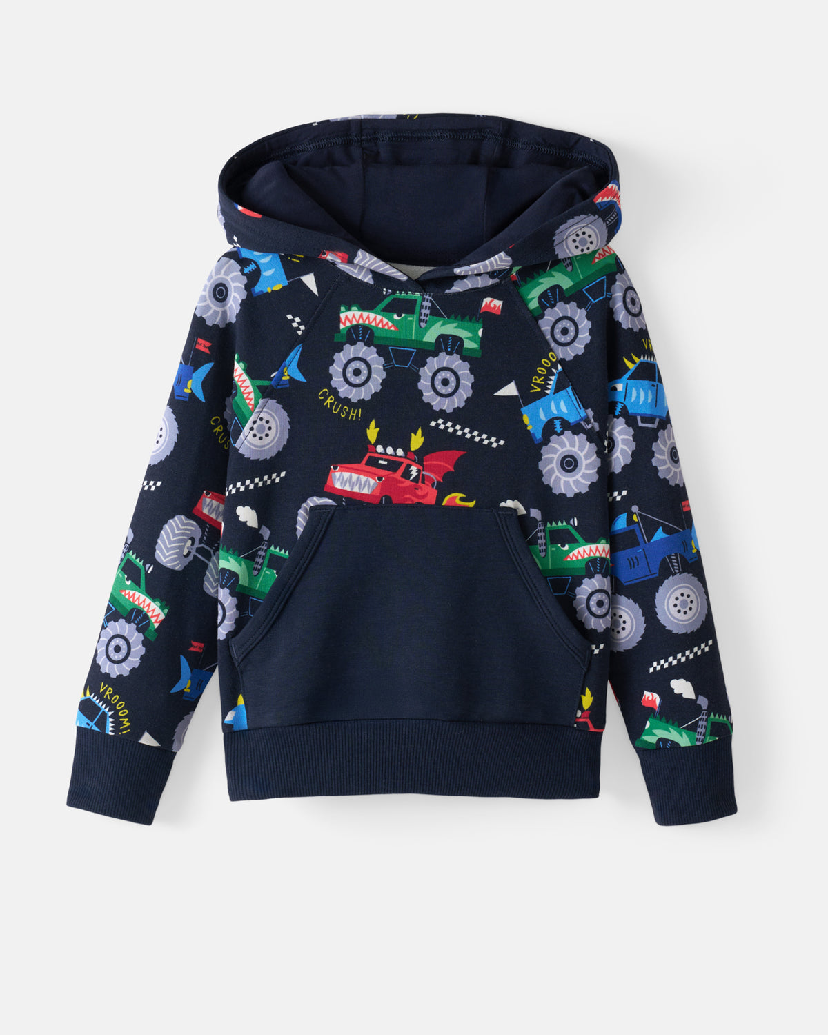 Flat lay of the Monster Truck Madness Pullover Hoodie