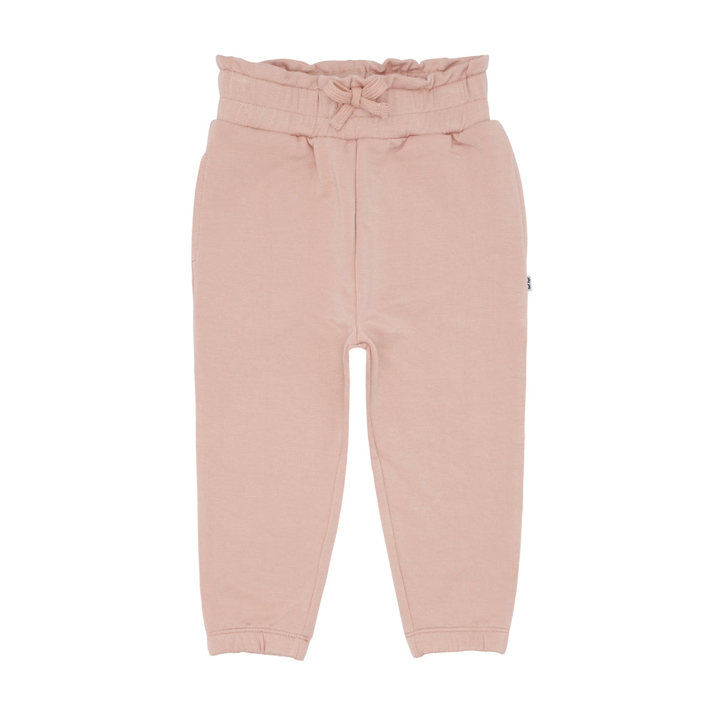 Flat lay image of Mauve Blush paperbag joggers