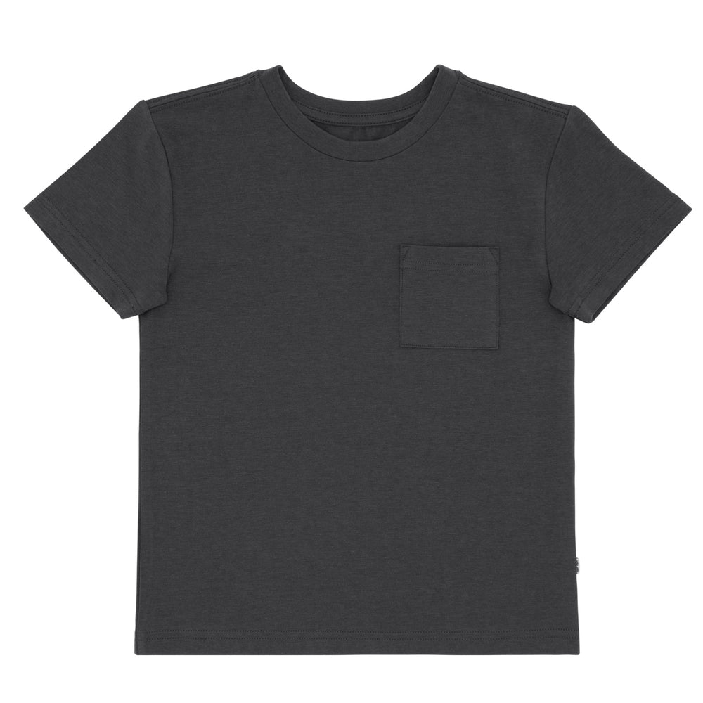 Flat lay image of a Washed black relaxed pocket tee