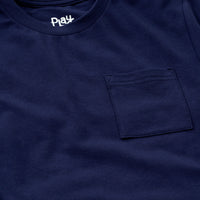 Close up image of the collar and pocket detail on the Classic Navy Short Sleeve Relaxed Pocket Tee