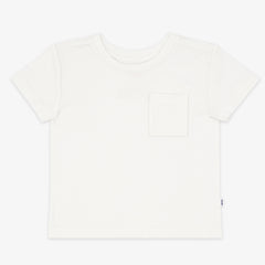 Flat lay image of a Soft White short sleeve relaxed pocket tee