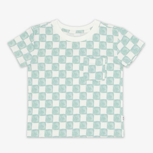 Flat lay image of the Watercolor Checks Relaxed Pocket Tee