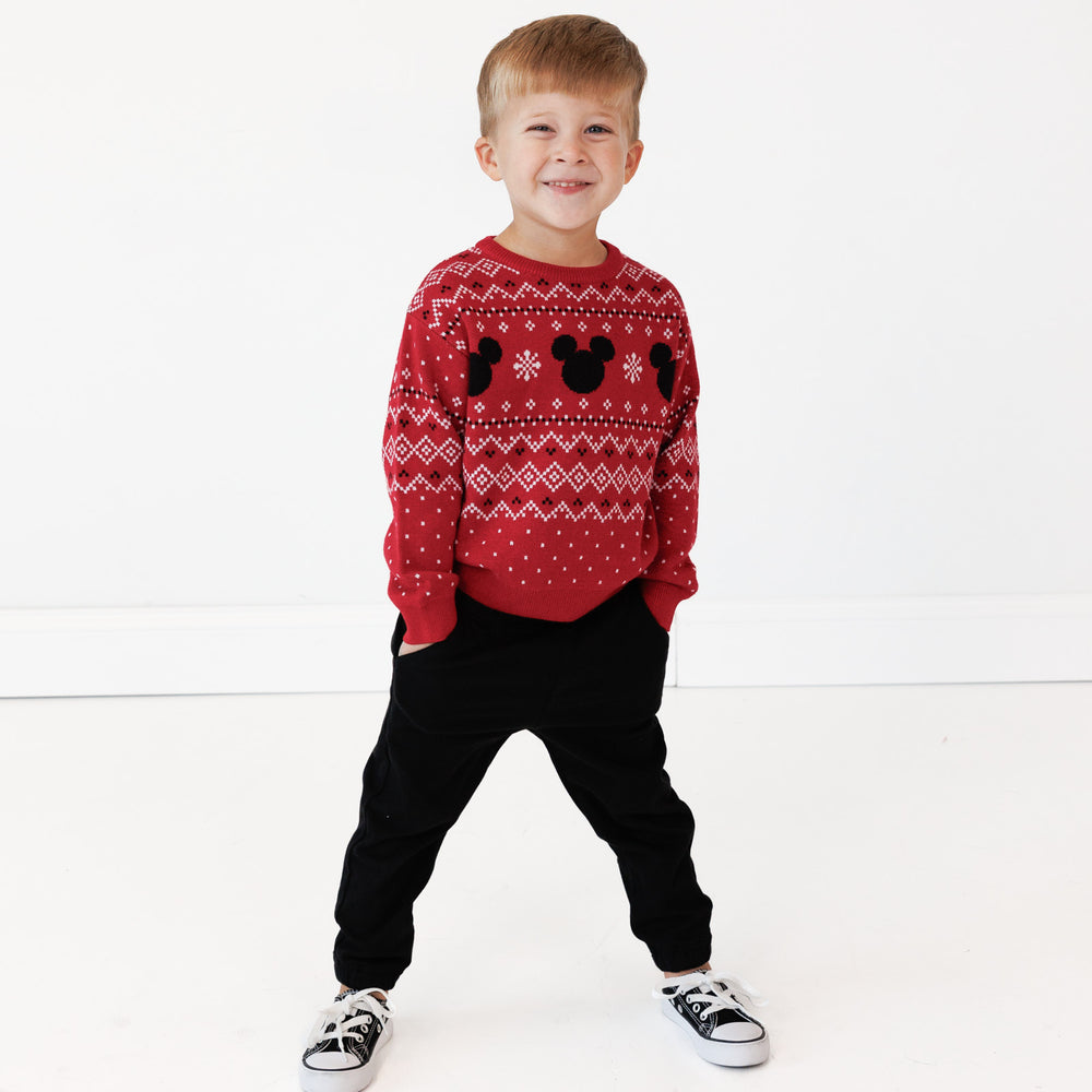 Alternate image of a child wearing a Vintage Mickey Fair Isle Relaxed Sweater and Black Denim Jogger