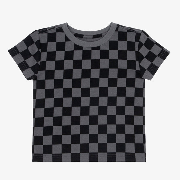 Flat lay image of a Monochrome Checks short sleeve relaxed tee