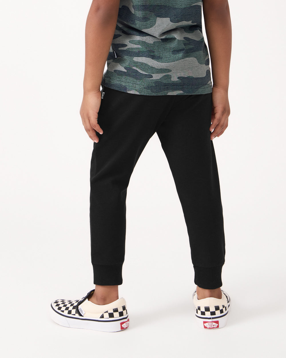 Back view of child wearing the Black Jogger