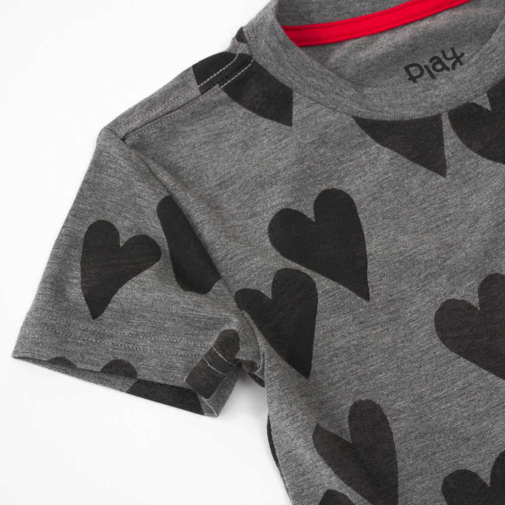 close up flat lay of a heather hearts relaxed tee