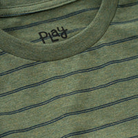 Close up image of the collar on the Olive Stripes Relaxed Tee