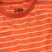 Close up image of the collar on the Rust Orange Stripes Relaxed Tee