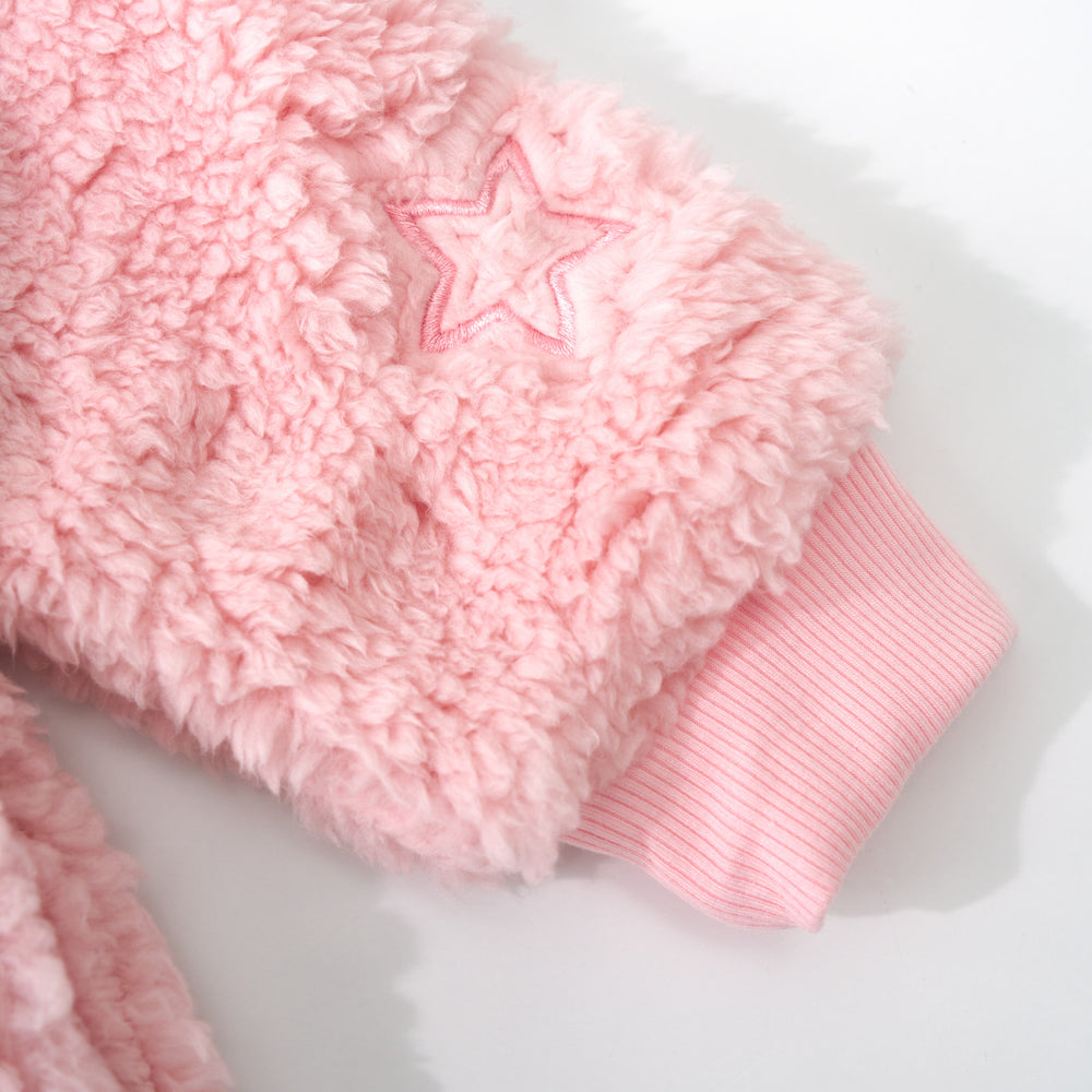 Close up of a sleeve on a Prima Pink Sherpa Zip Jacket