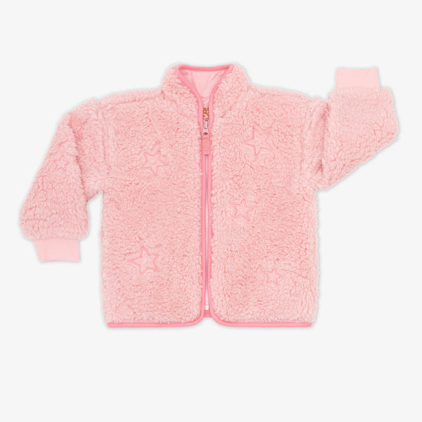 Flat lay image of the  Prima Pink Sherpa Zip Jacket