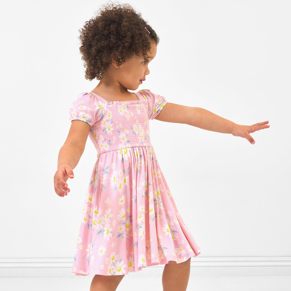 Alternate image of a child wearing a Rosy Meadow puff sleeve smocked dress