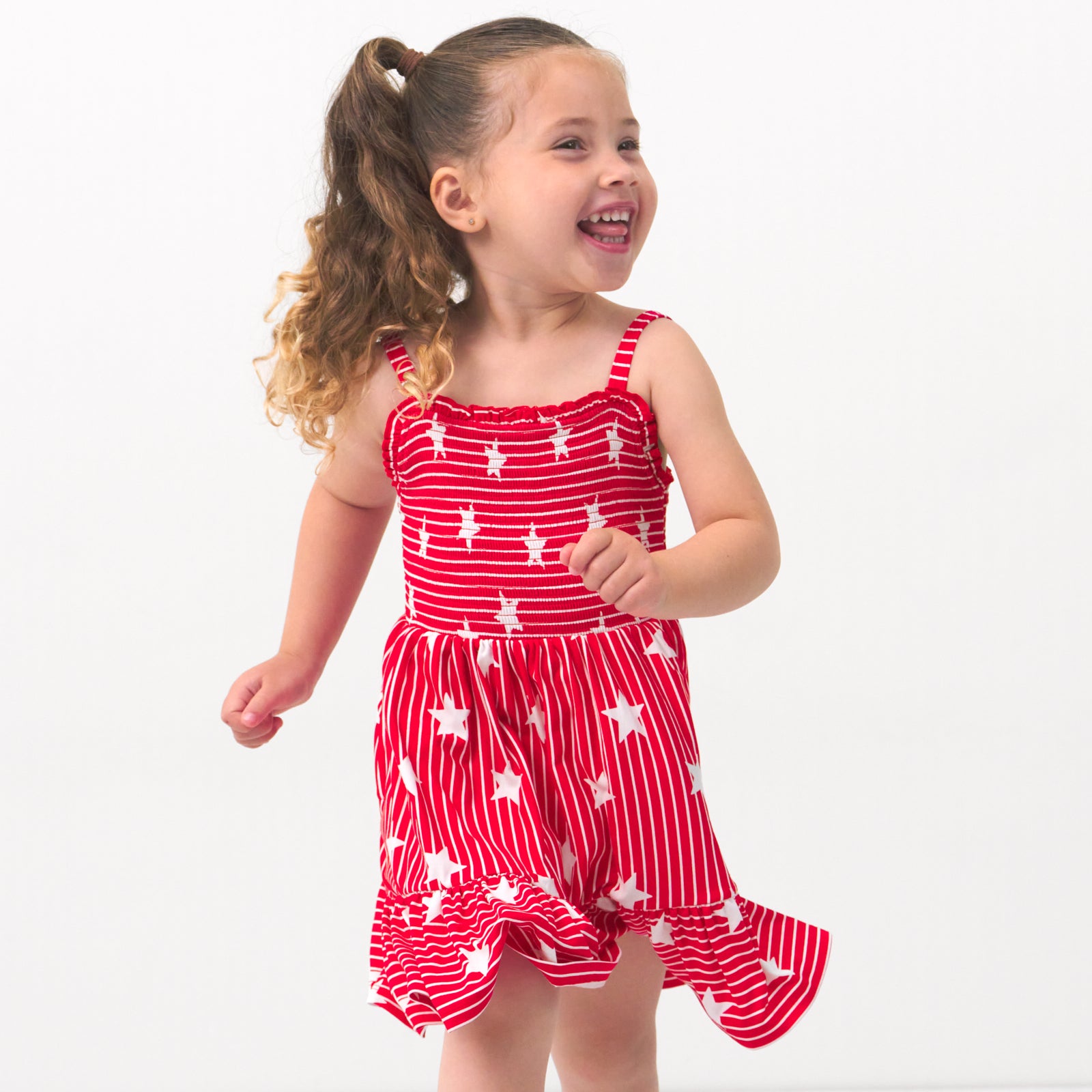 Alternate image of a child wearing a Stripes & Sparkles tank smocked dress