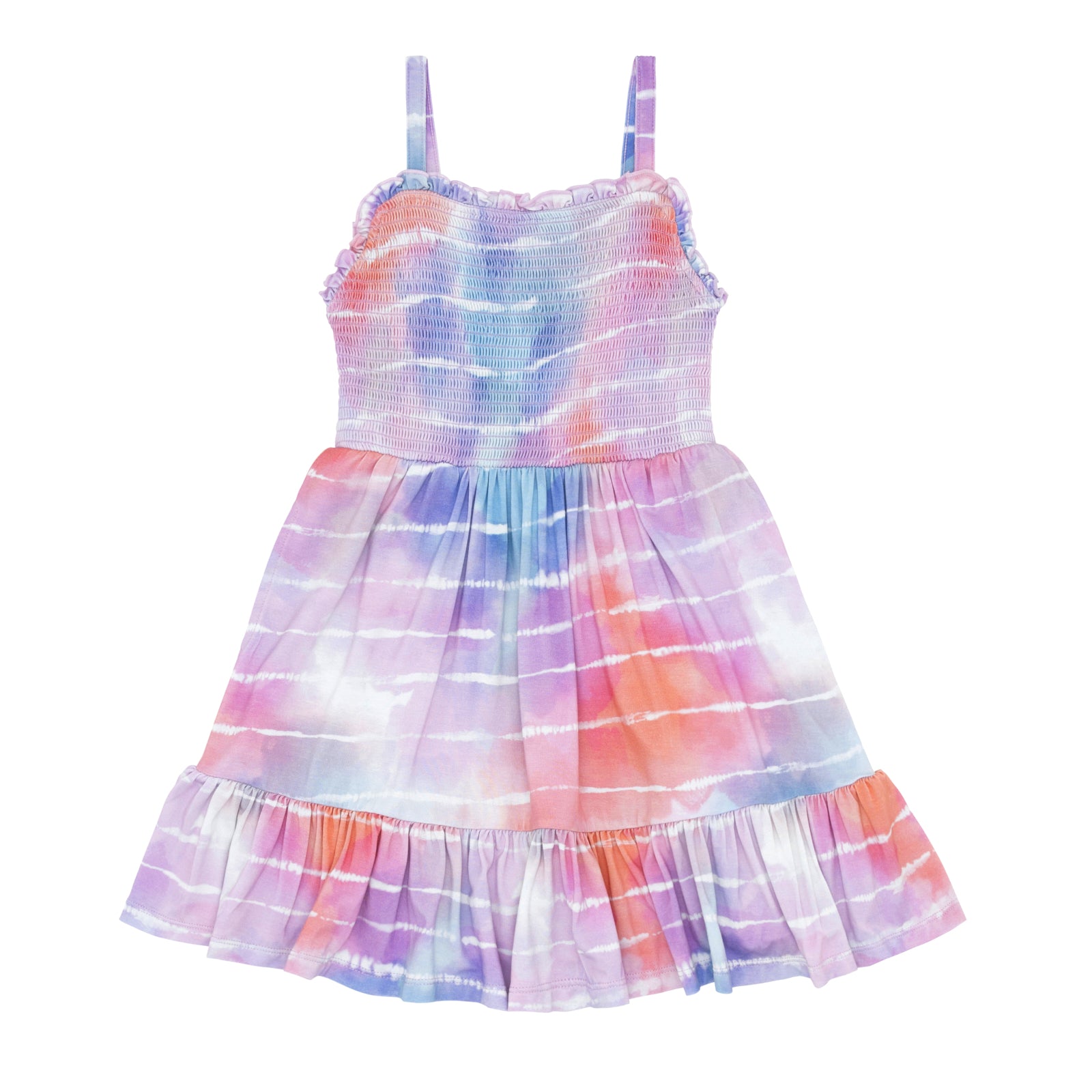 Flat lay image of a Pastel Tie Dye Dreams tank smocked dress