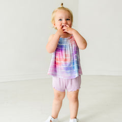 Child wearing a Pastel Tie Dye Dreams tank smocked top with shorty bloomer