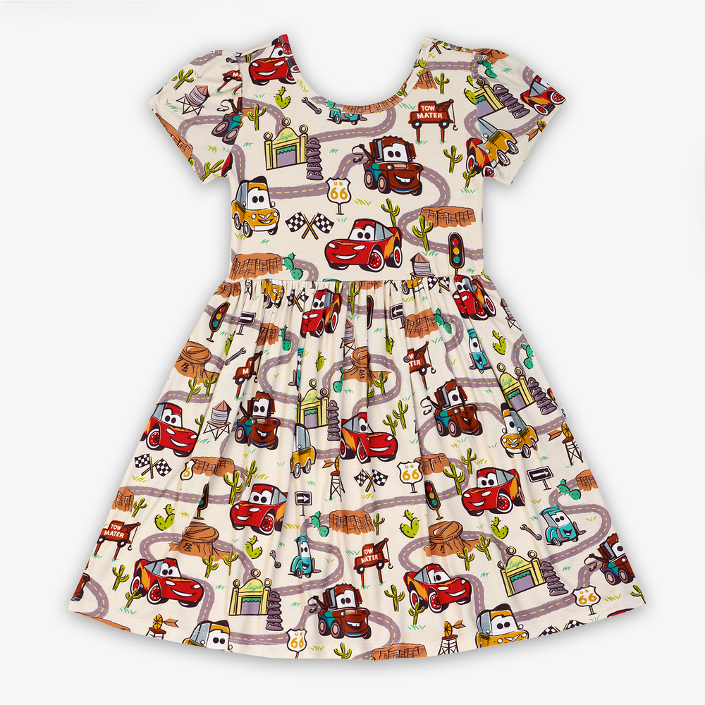 Flat lay image of the Disney Pixar Radiator Springs Skater Dress