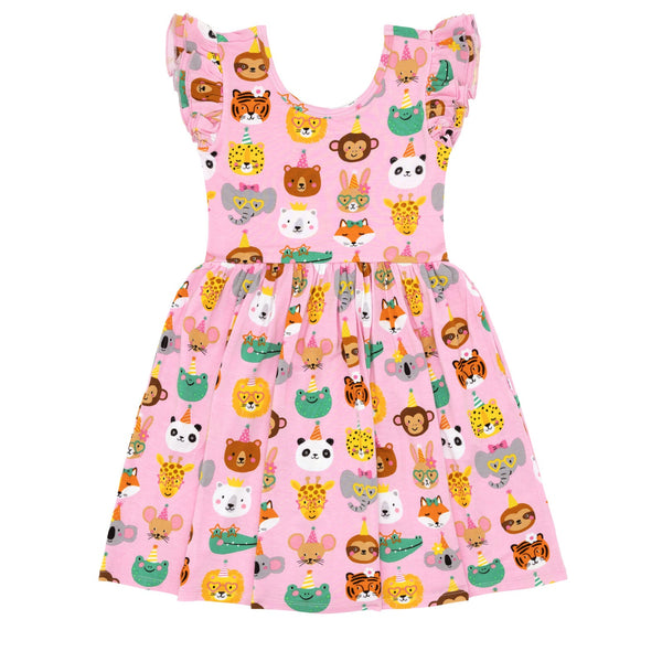 Flat lay image of a Pink Party Animals flutter skater dress