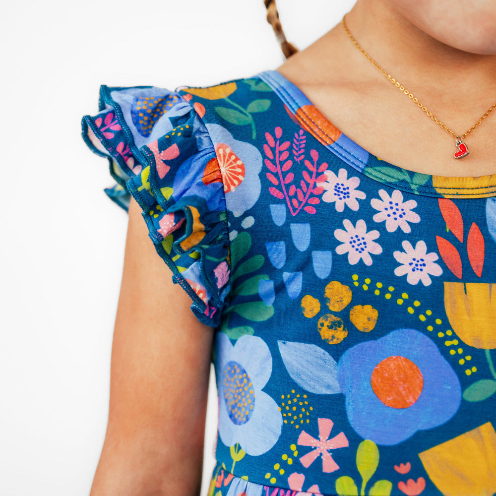 Ruffle sleeve detail image of the Folk Floral Flutter Twirl Dress