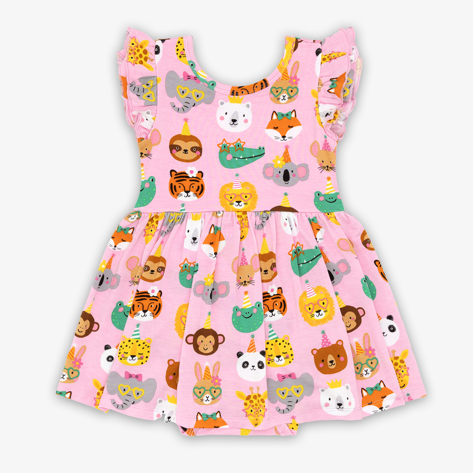 Flat lay image of the Pink Party Pals Flutter Skater Dress with Bodysuit