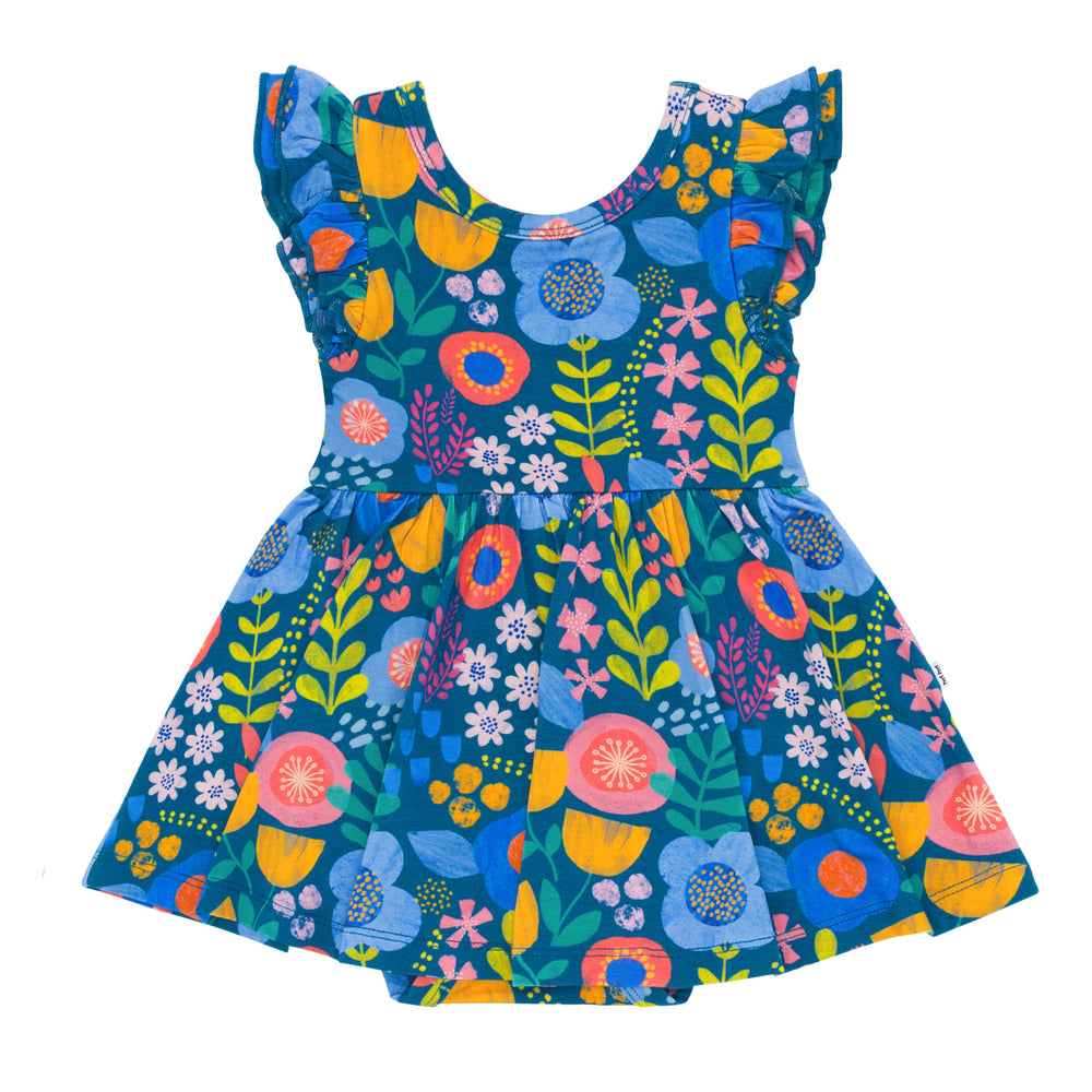 Flat lay image of the Folk Floral Flutter Twirl Dress with Bodysuit