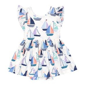 Flat lay image of a Seas the Day Flutter Skater Dress with bodysuit