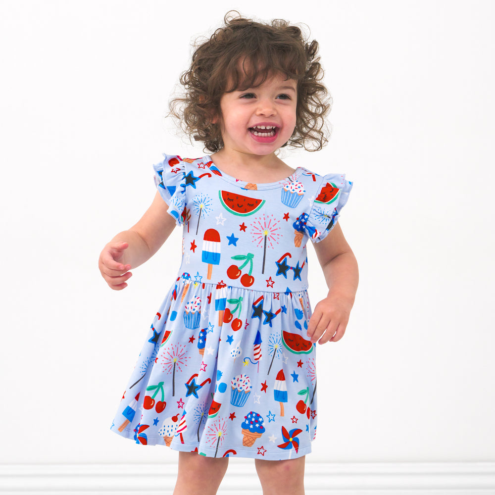 Alternate image of a child wearing a Stars, Stripes & Sweets flutter twirl dress with bodysuit