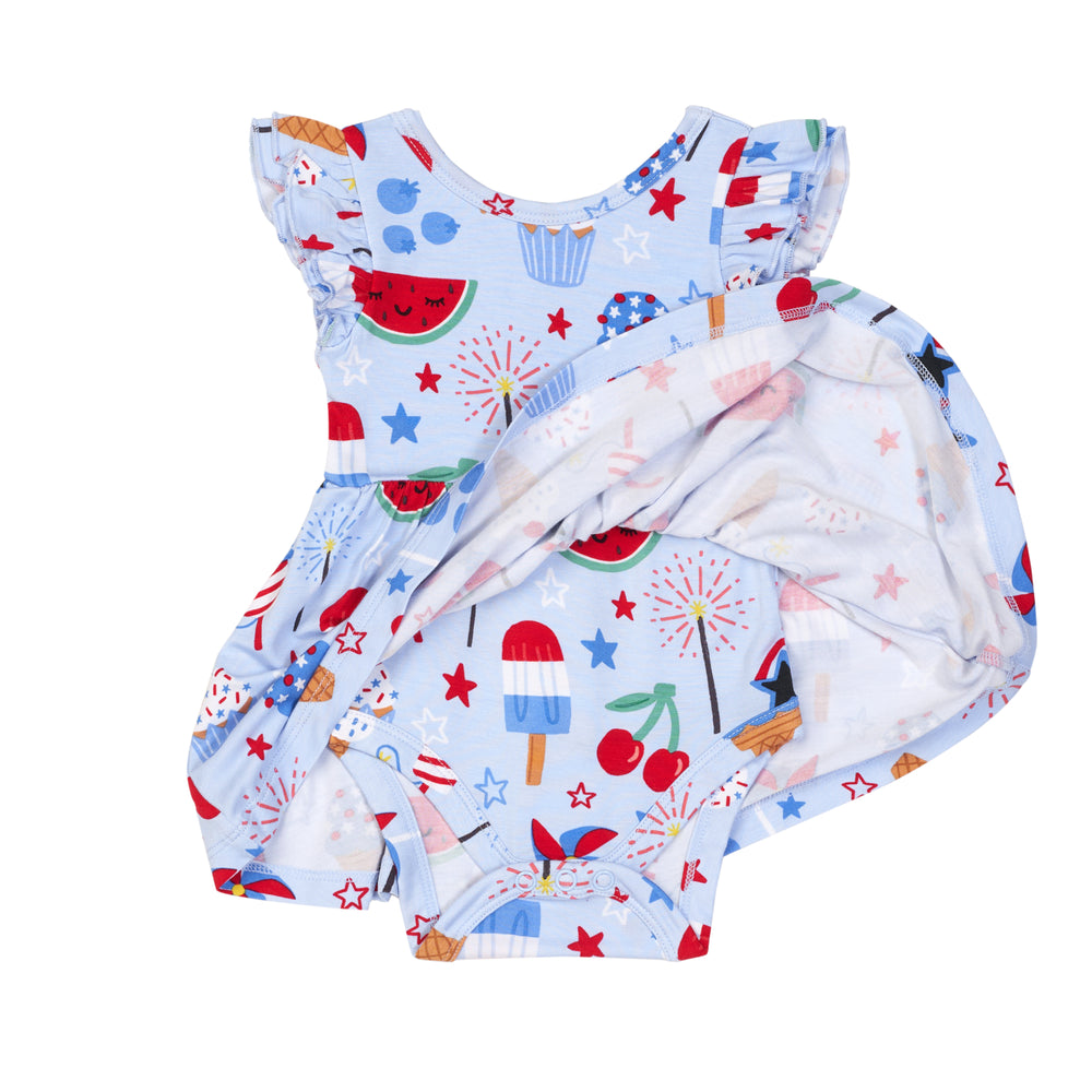 Alternate flat lay image of a Stars, Stripes & Sweets flutter twirl dress with bodysuit