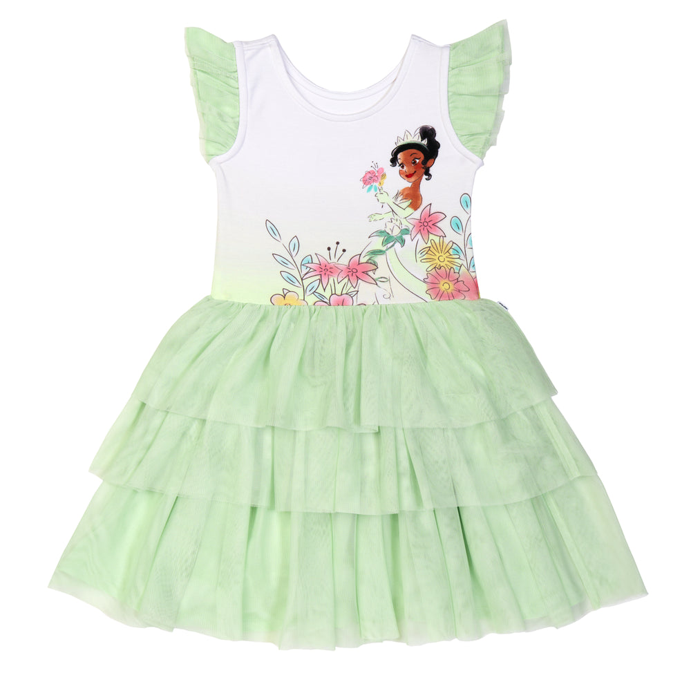 Flat lay image of a Tiana flutter tiered tutu dress