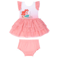 Flat lay image of an Ariel flutter tiered tutu dress with bloomer
