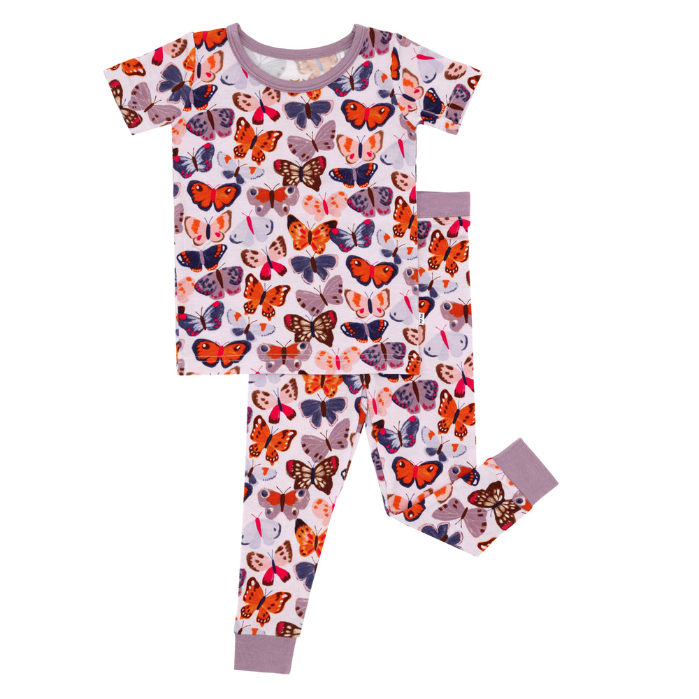 Flat lay image of a Butterfly Kisses two-piece short sleeve pajama set