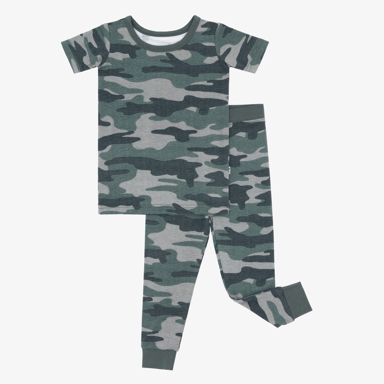 Flat lay image of the Vintage Camo Two-Piece Short Sleeve Pajama Set