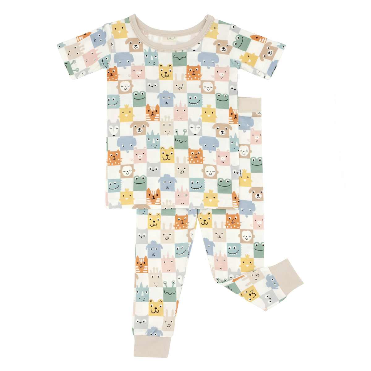 Flat lay of the Check Mates Two-Piece Short Sleeve Pajama Set