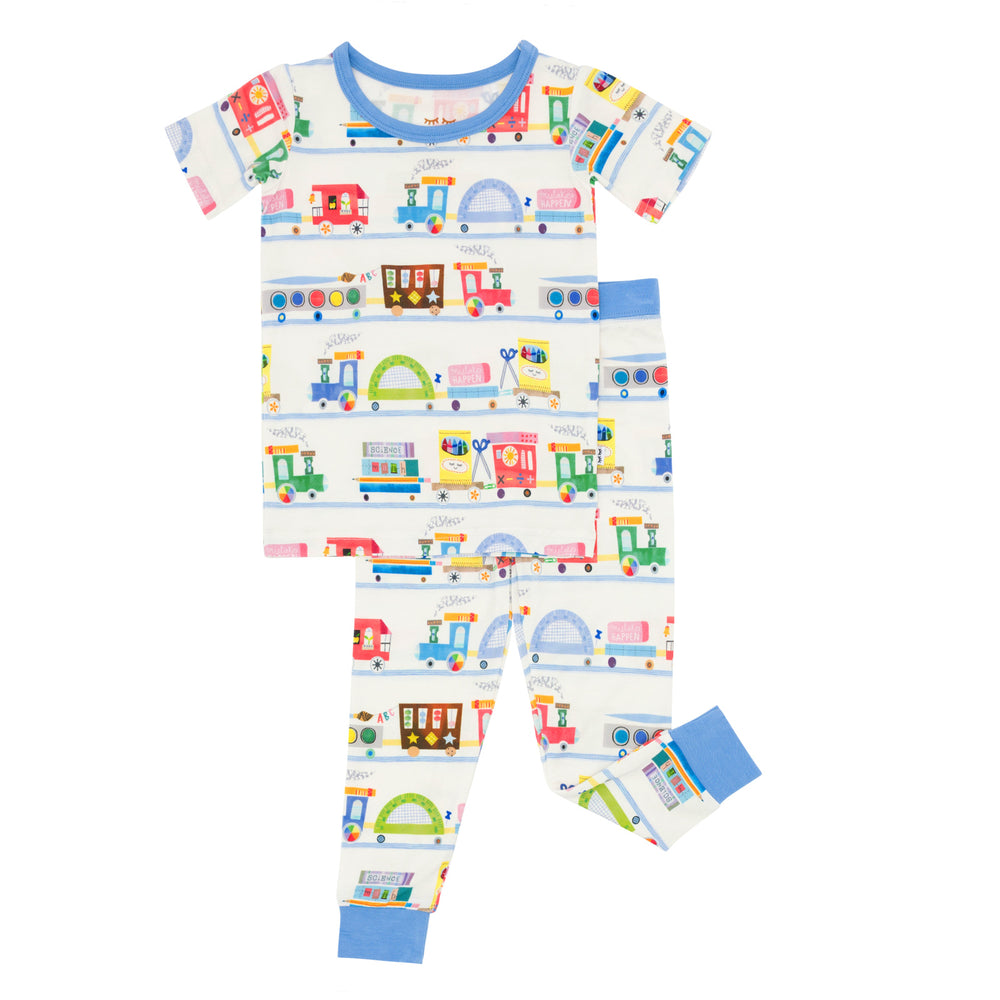 Flat lay image of the Education Express Two-Piece Short Sleeve Pajama Set