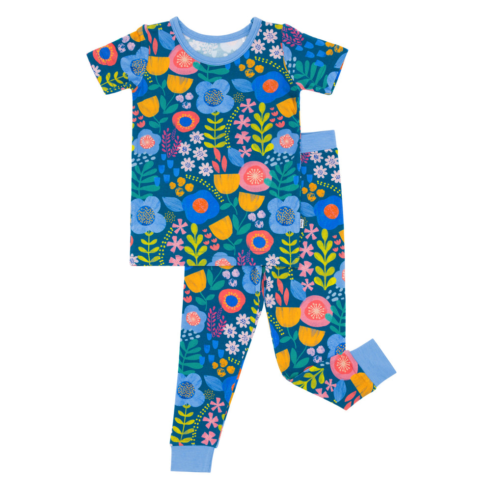 Flat lay image of the Folk Floral Two-Piece Short Sleeve Pajama Set