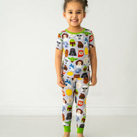 Child wearing a Legends of the Galaxy two-piece short sleeve pajama set