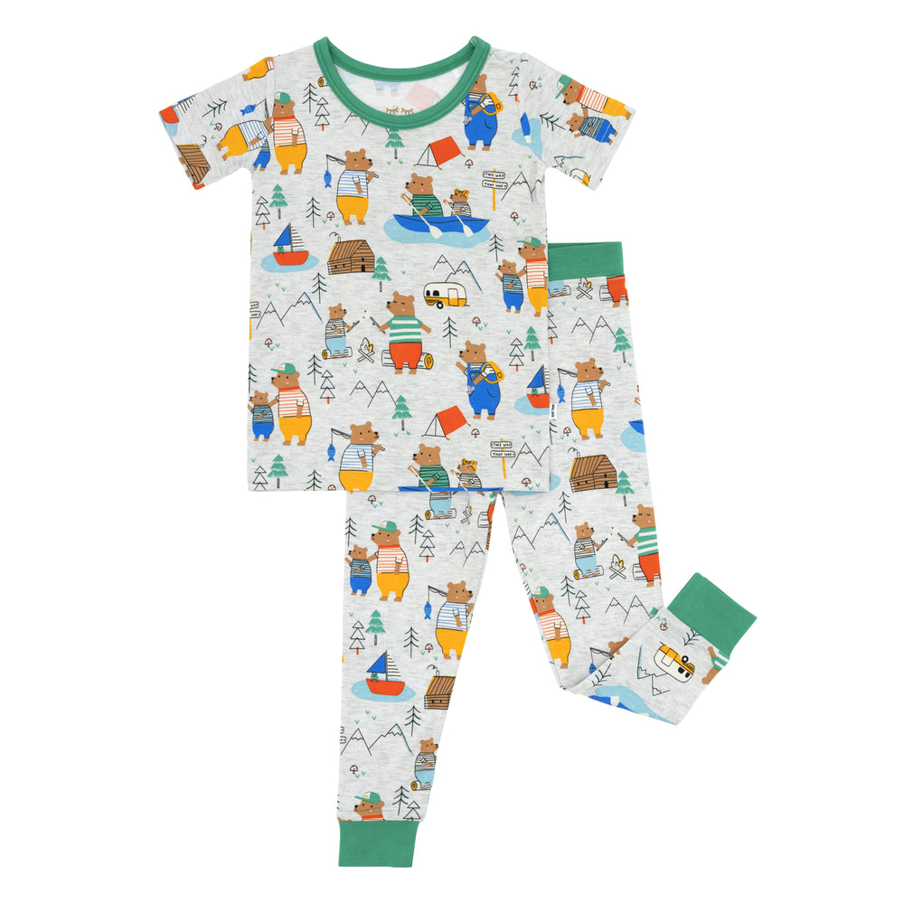 Flat lay image of a Papa Bear two piece short sleeve pajama set
