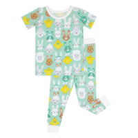 Flat lay image of Aqua Pastel Parade two piece short sleeve pajama set