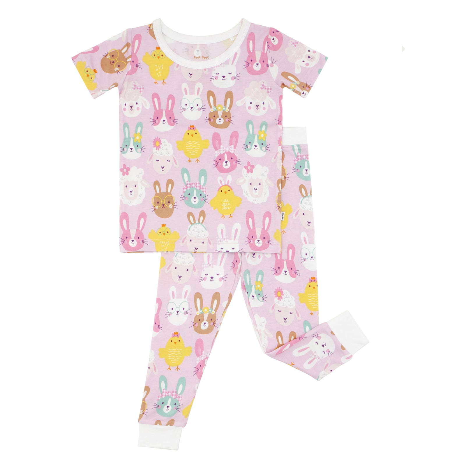Flat lay image of a Pink Pastel Parade two piece short sleeve pajama set